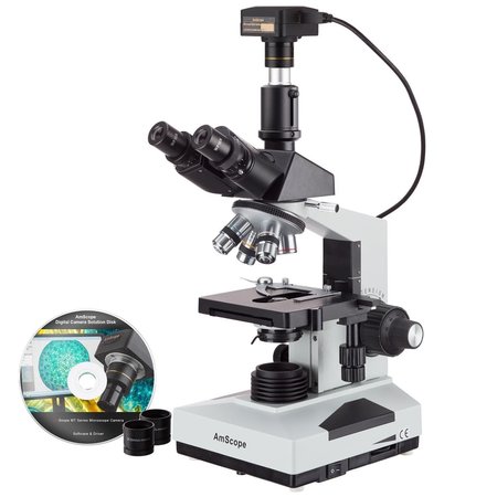 AMSCOPE 40X to 2000X Trinocular LED Compound Microscope, 5MP USB 3 C-mount Camera T490B-LED-5m3